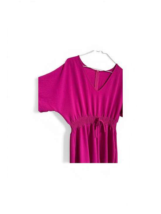 Magenta V-Neck Smocked Waist Tie-Back Romper - Picture 4 of 11